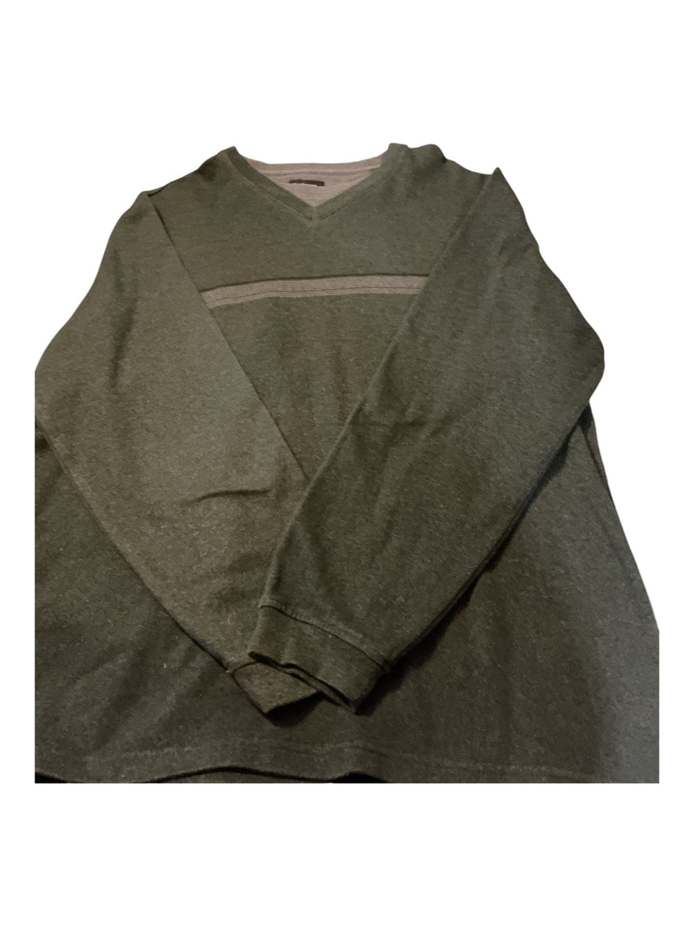 Van Heusen Olive Green V-Neck Sweater with Chest Stripe